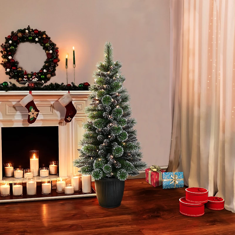 4ft. Pre-Lit Glitter Artificial Christmas Tree in Planter, Clear Lights