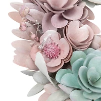 13.5" Wooden Floral Artificial Spring Wreath with Thistles