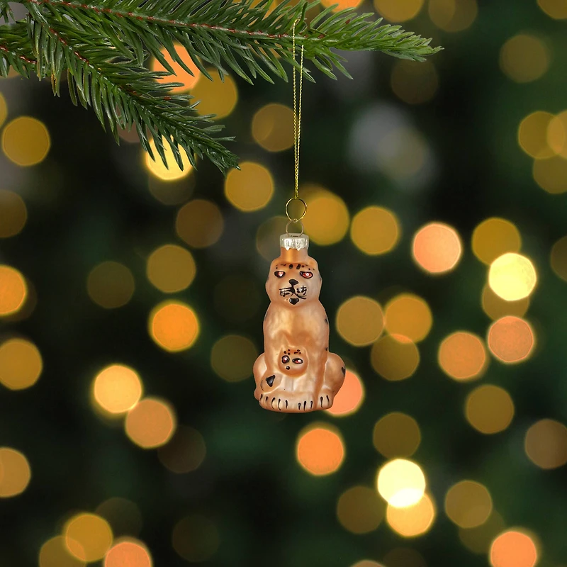 Orange & Black Christmas Leopard Glass Ornament