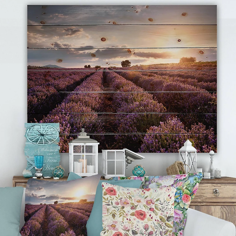 Designart - Sunrise & Dramatic Clouds Over Lavender Field V