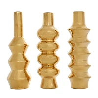 Gold Ceramic Abstract Bubble Ribbed Vase Set