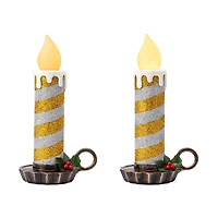 10" Gold & Silver Flickering LED Glittery Striped Candles, 2ct.