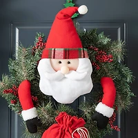 Glitzhome® 24" Santa Flocked Pine Needle & Berry Wreath