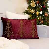 12" x 18" Cranberry Christmas Trees Velvet Lumbar Pillow by Ashland®