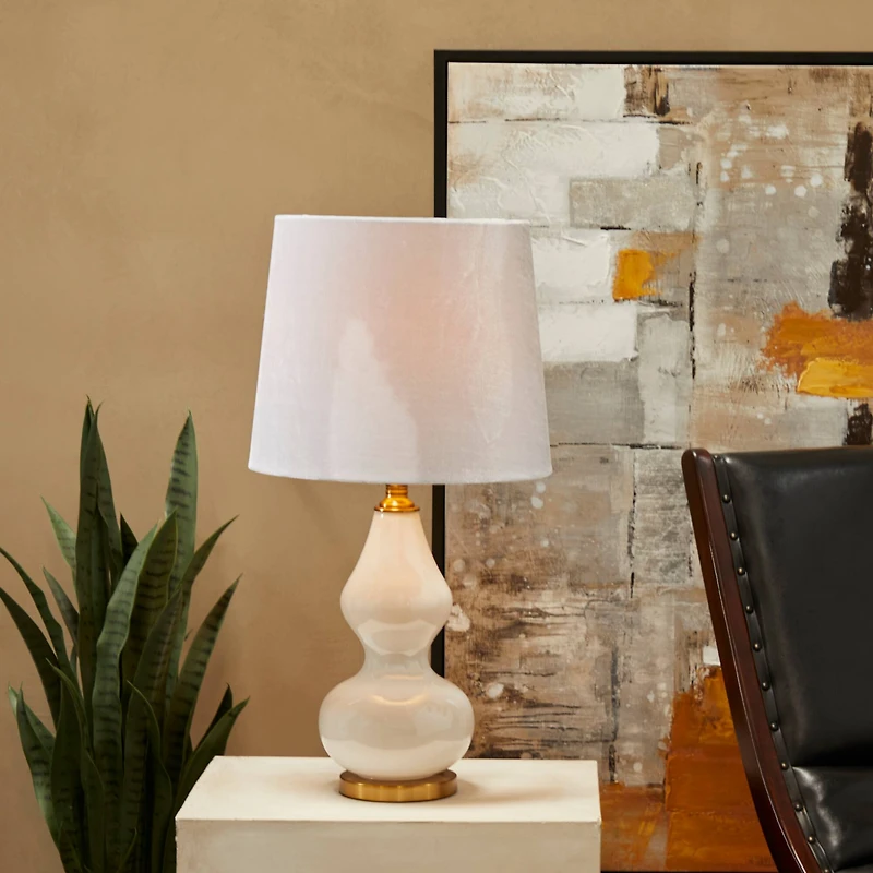 White Glass Table Lamp 15" x 15" x 29"