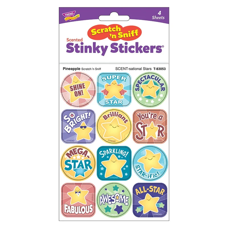 TREND Enterprises® SCENT-sational Stars, Pineapple Scent Scratch 'n Sniff Stinky Stickers®, 6 Packs of 48