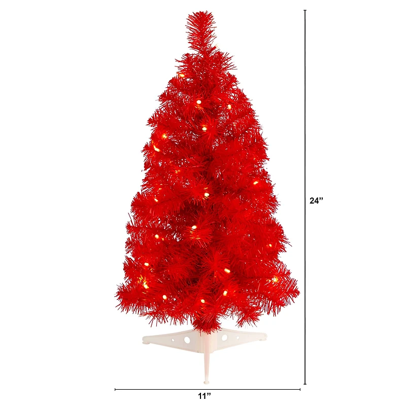 2ft. Pre-Lit Red Artificial Christmas Tree, Warm White LED Lights