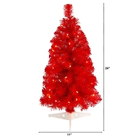 2ft. Pre-Lit Red Artificial Christmas Tree, Warm White LED Lights
