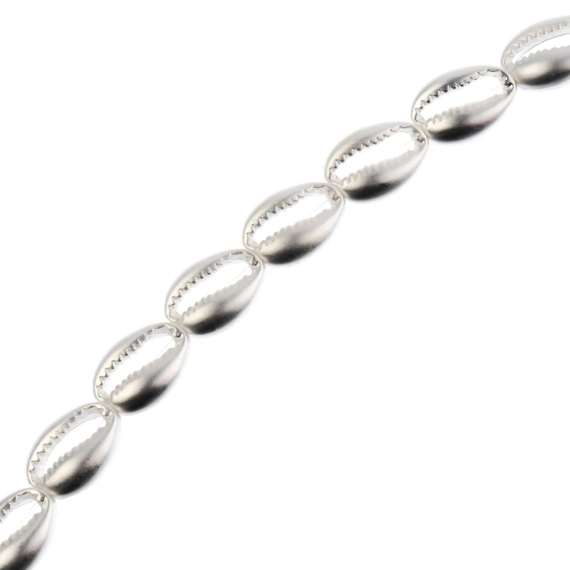 John Bead Matte Silver Metal Cowrie Beads, 16mm