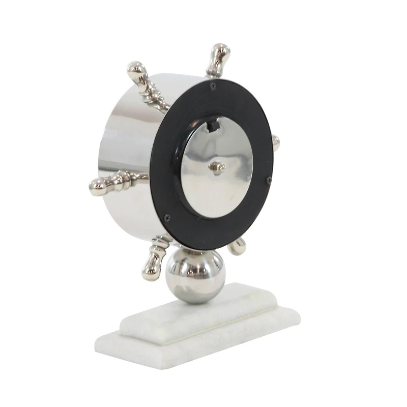 9" Silver Stainless Steel & Ceramic Boat Helm Clock