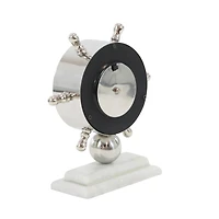9" Silver Stainless Steel & Ceramic Boat Helm Clock
