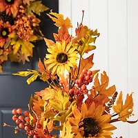 Glitzhome® 48" Fall Lighted Maple Leaf & Sunflower Urn Porch Tree with Timer
