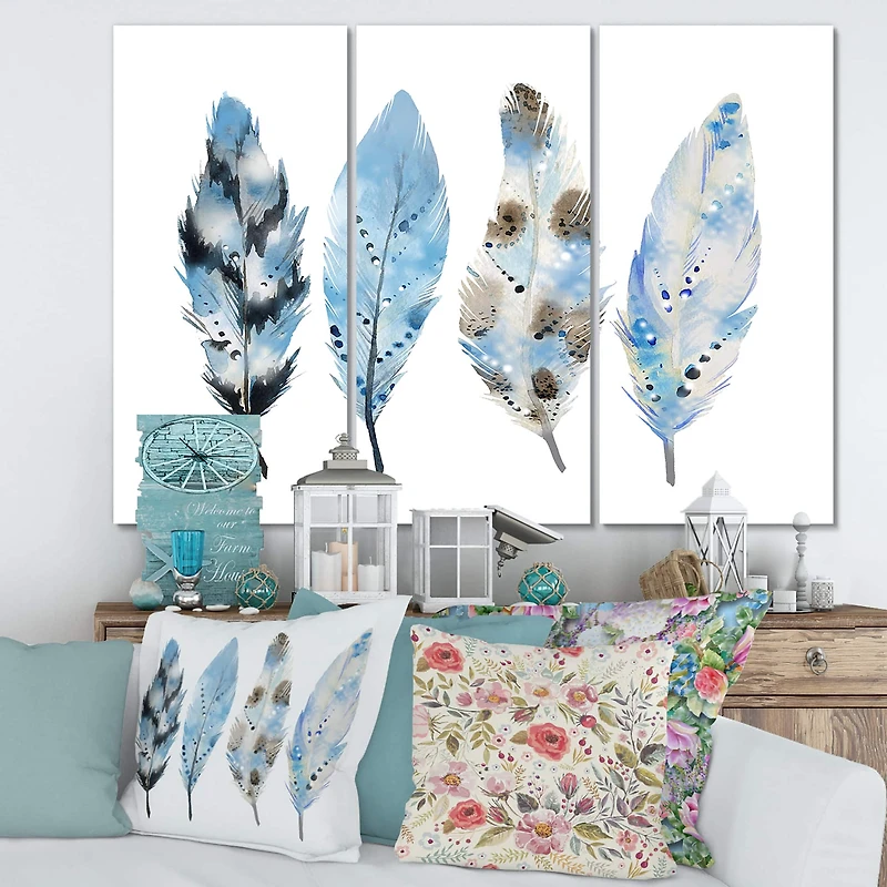 Designart - Blue Boho Feathers I