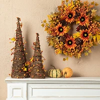 Glitzhome® Rattan Berries & Maple Leaves Table Tree Set