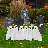 30" LED Lighted White Ghost Outdoor Halloween Lawn Stakes Set, 6ct.