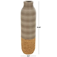 32" Brown Seagrass  Handmade Ribbed Vase with Coiled Seagrass Base