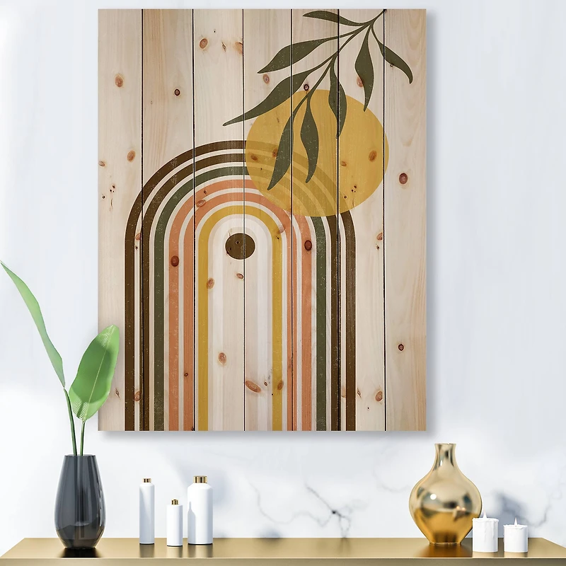 Designart - Abstract Yellow Sun With Retro Rainbow
