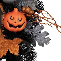 24'' Unlit Orange and Black Haunted House Halloween Wreath