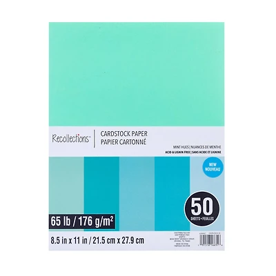 9 Packs: 50 ct. (450 total) Mint Hues 8.5" x 11" Cardstock Paper by Recollections™