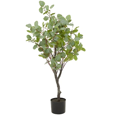 41" Green Faux Foliage Eucalyptus Artificial Tree With Black Plastic Pot