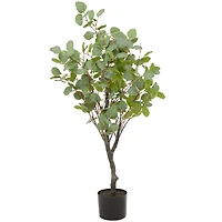 41" Green Faux Foliage Eucalyptus Artificial Tree With Black Plastic Pot