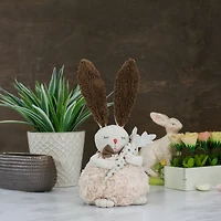 14" Beige & Brown Plush Easter Bunny Holding a Carrot Figure