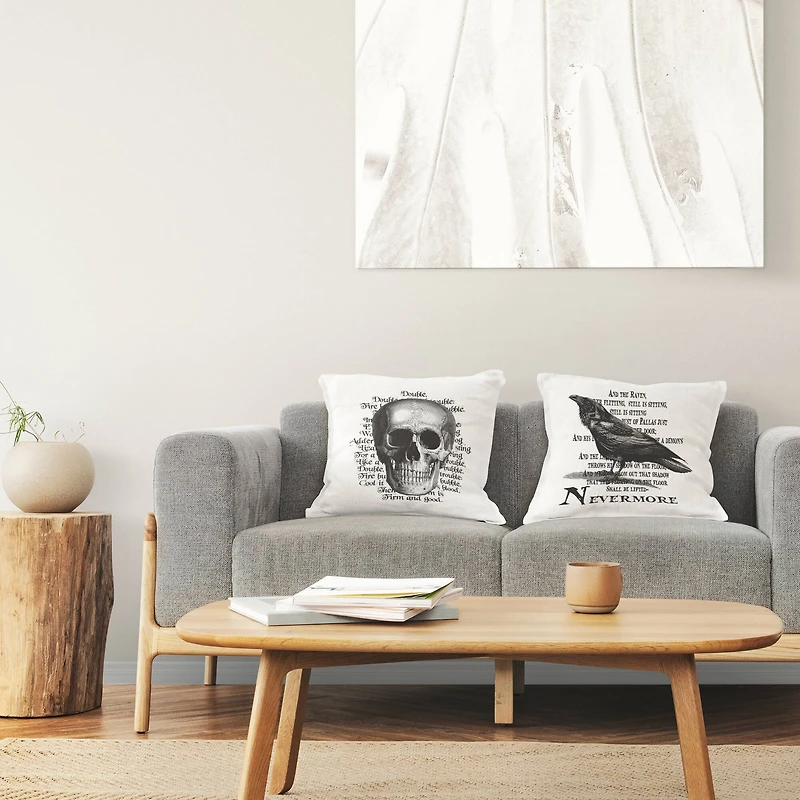 Stupell Industries Halloween Skull & Crow Poetry Throw Pillow Set