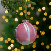 3" Pink & White Marbled Glass Ball Ornament