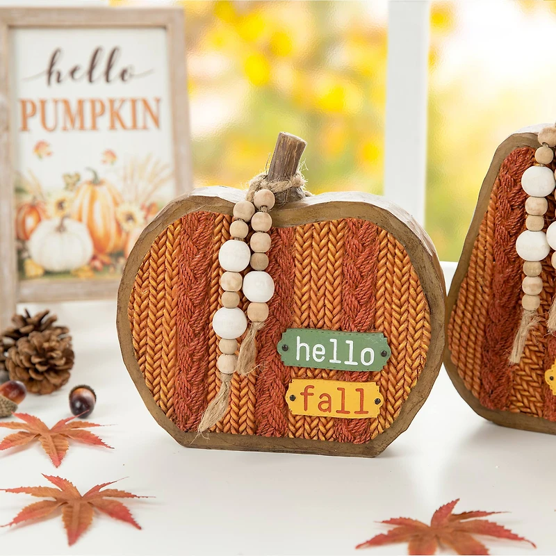 Glitzhome® Fall Faux Knitted Resin Pumpkin Set
