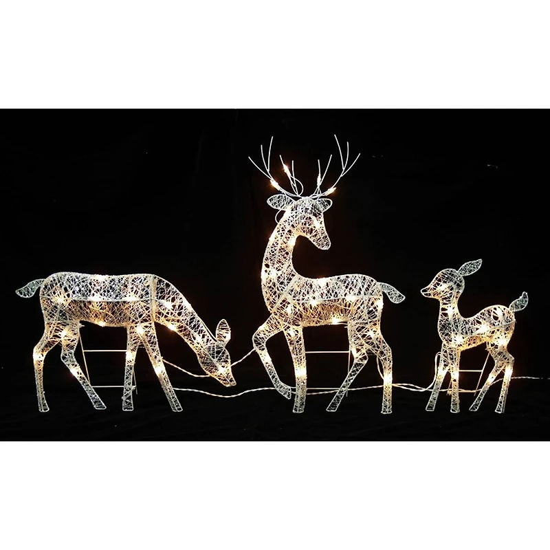 White Glittered Doe, Fawn & Reindeer Lighted Christmas Decoration
