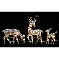 White Glittered Doe, Fawn & Reindeer Lighted Christmas Decoration