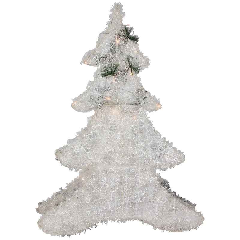 27.5" LED Lighted 2-D Tinsel & Pine Christmas Tree Decoration with Warm White Lights