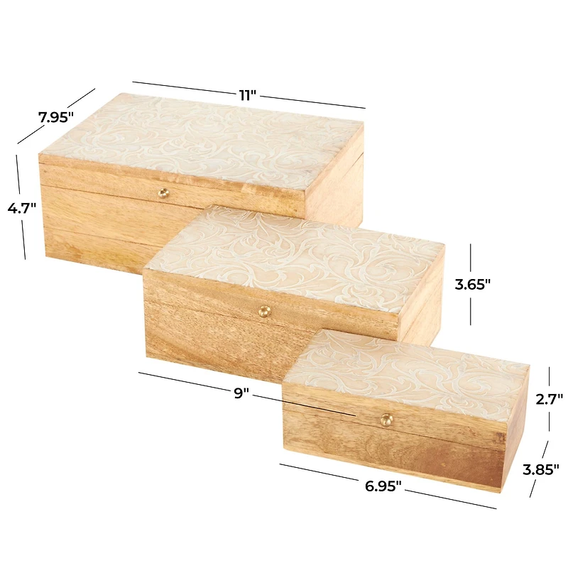 Brown & Whitewashed Scroll Storage Box Set