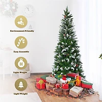 Costway 6ft. Unlit Snow Flocked Pencil Artificial Christmas Tree