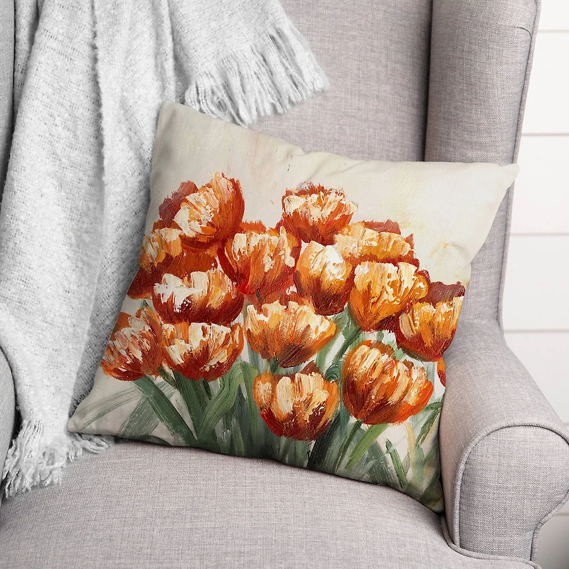 Orange Fall Flowers Throw Pillow