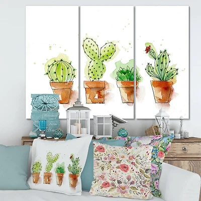 Designart - Cacti In Ceramic Pots In Gentle Tones I