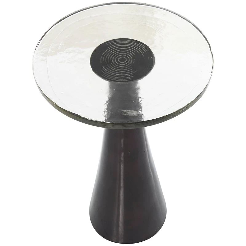 22" Black Aluminum Geometric Cone Accent Table with Textured Glass Tabletop