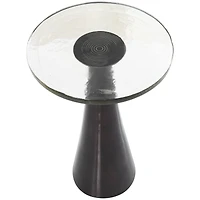 22" Black Aluminum Geometric Cone Accent Table with Textured Glass Tabletop