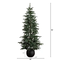 6ft. Pre-Lit Pine Artificial Christmas Tree in Black Decorative Planter with Warm White LED Lights