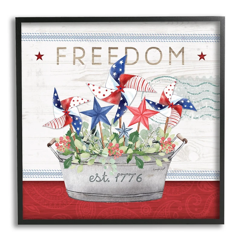 Stupell Industries Freedom Americana Floral Pinwheels Framed Giclee Art