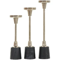 Silver Metal Slim Candle Holder with Black Marble Base Set