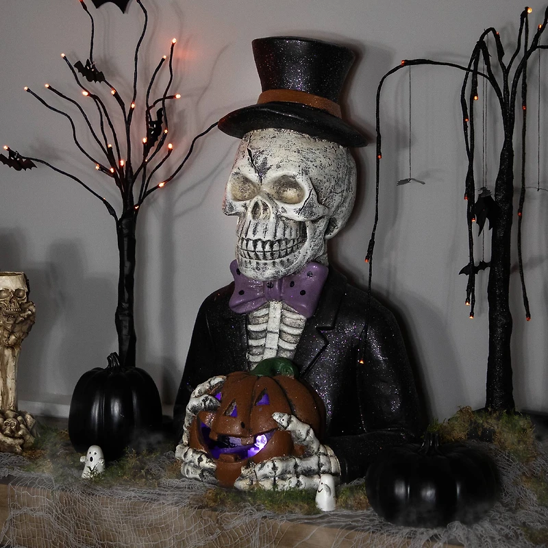 23.5" LED Skeleton with Jack-O-Lantern Halloween Decoration