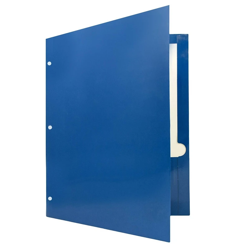 JAM Paper Blue Glossy Laminated Two Pocket 3 Hole Punch School Folders, 100ct.