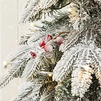 2 Pack 4ft. Pre-Lit Flocked Red Berry Fir Artificial Christmas Porch Tree in Urn, Warm White Lights