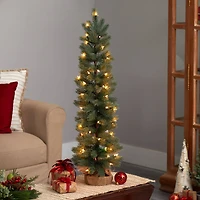 3ft. Pre-Lit Green Pine Artificial Christmas Tree with Burlap Base, Warm White Lights