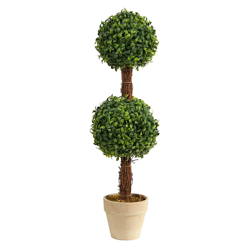 2ft. Boxwood Double Ball Topiary Tree in Cream Planter