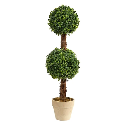 2ft. Boxwood Double Ball Topiary Tree in Cream Planter