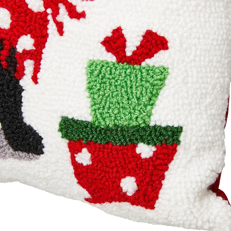 Glitzhome® Hooked Christmas Cat Throw Pillow