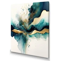 Designart 'Teal And Gold Abstract Expression III' Modern Canvas Wall Art