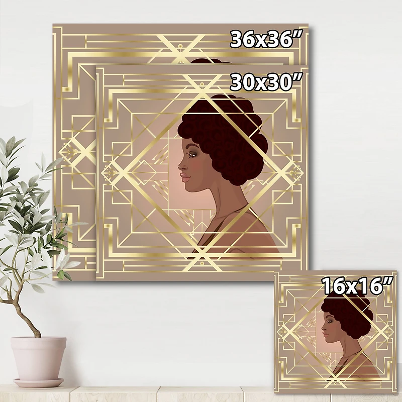 Designart - Retro Women In Golden Art Deco Geometrics II